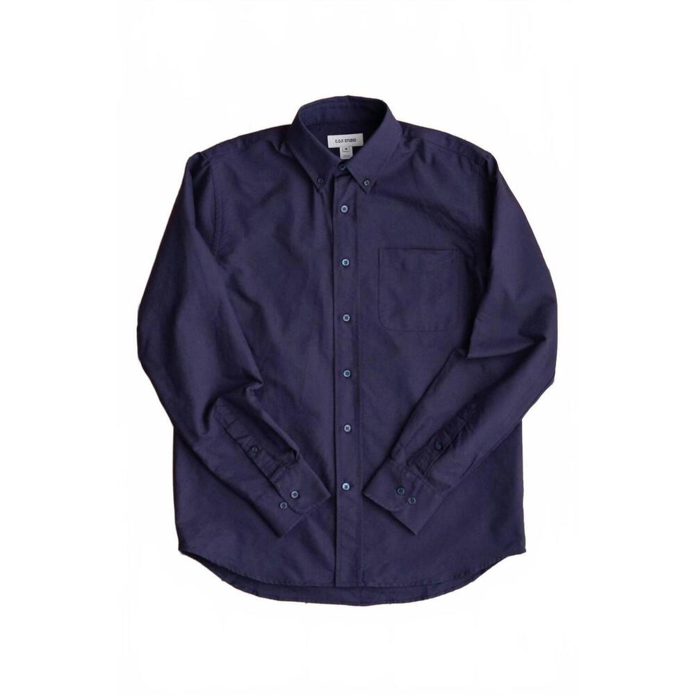 NEW C.O.F. STUDIO men's button down american oxford shirt in dark blue